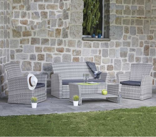 Salon de jardin en acier / résine tressée, coloris gris -PEGANE-