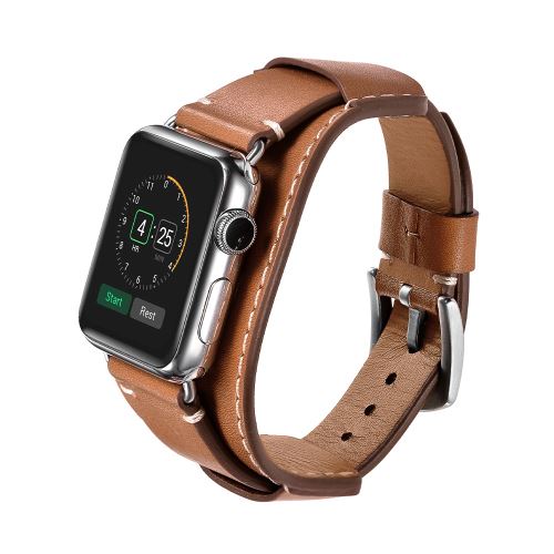 Bracelet en cuir v&eacute;ritable marron clair pour votre Apple Watch Series 5/4 44mm/Series 3/2/1 42mm 