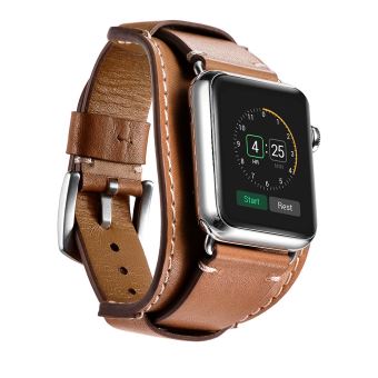 Bracelet véritable en cuir Apple Watch - marron clair