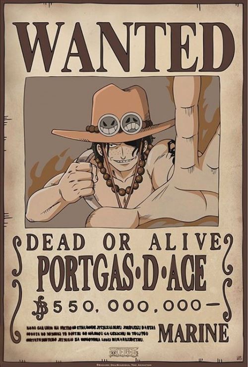 One Piece Poster Wanted Portgas D Ace 91x61 Cm Poster Affiche Enroule Top Prix Fnac