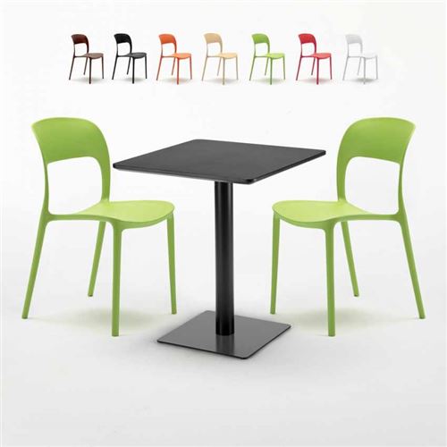 Table noir carrée 60x60 avec deux chaises colorées Restaurant Licorice, Couleur: Vert foncé