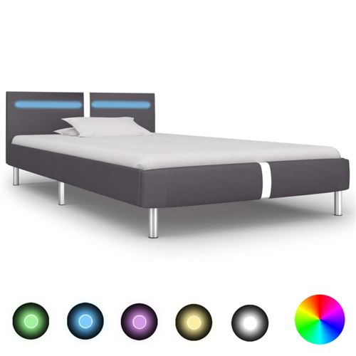 vidaXL Bedframe met LED kunstleer grijs 90x200 cm