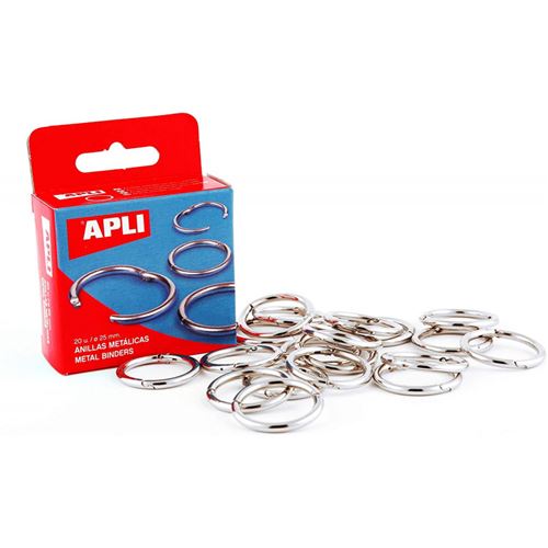 APLI Boite de 20 Anneaux de Reliure Métalliques 32 Mm