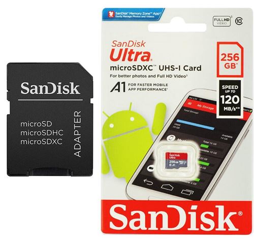 Sandisk ultra 256 Go Micro SD carte mémoire micro SDXC Class 10 UHS-I  120Mb/s - Carte mémoire micro SD - Achat & prix