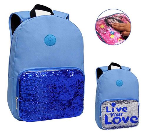 Sac à dos paillettes bleu 42x30