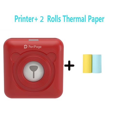 Imprimante thermique Peripage portable sans fil Bluetooth 58 mm avec 2 rouleaux de papier d'impression -rouge