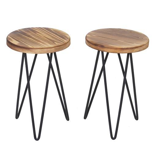 2x table d'appoint MENDLER HWC-A80, table de nuit, design industriel, bois véritable, Ø35cm
