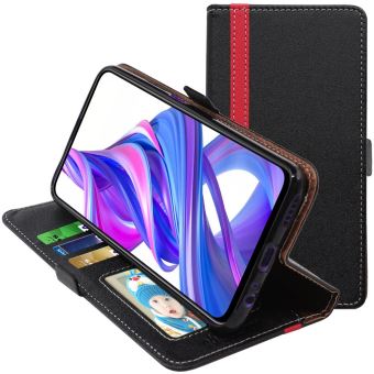 Coque Portefeuille Pour Huawei Y6 2018 - Housse Cuir PU Avec Porte-Cartes Et Support Intégré - Noir - Protection Totale