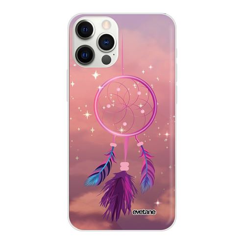 Coque pour iPhone 12/12 Pro souple transparente Attrape rêve rose Motif Ecriture Tendance [Evetane®]