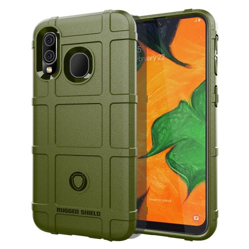 Coque en TPU grille carrée anti-chocs vert armé pour votre Samsung Galaxy A40