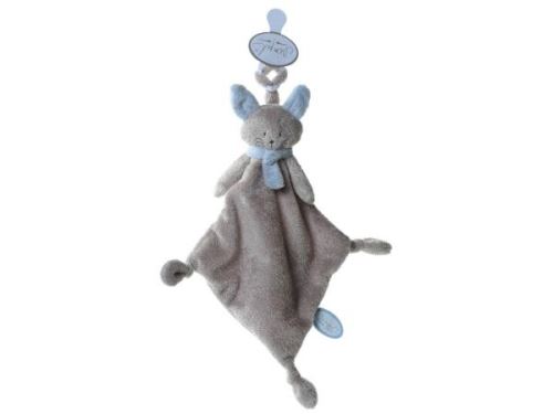 Dimpel - Cléo doudou chat attache-tétine - beige-gris et bleu