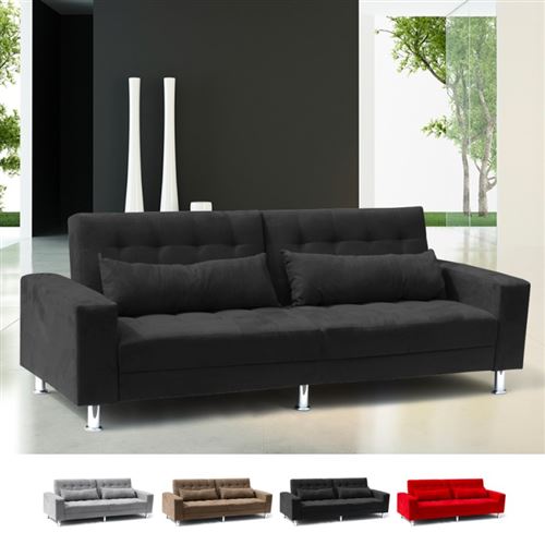 Modus Sofà - Canapé convertible double 2-3 places avec dossier inclinable et coussins Quarzo, Couleur: Noir