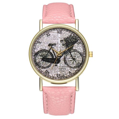 Dictionnaire de bicyclette classique montre bracelet en cuir dames montre pour hommes tendance de l'horloge à quartz T295-Arose