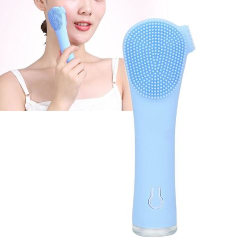 Machine de nettoyage faciale de vibration ultrasonique de silicone électrique tenu dans la main (Bleu)