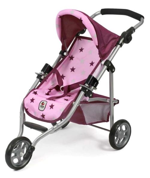 Poussette jogger 3 roues poupee imprime etoiles - 70x33x62cm - poignee 33 a 62cm