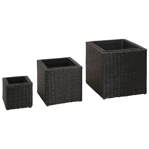 vidaXL Jardinières d'extérieur 3 pcs Résine tressée Noir