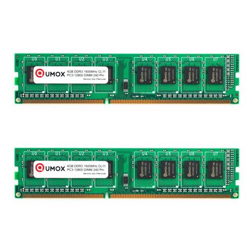 8 Go (2x 4 Go) DDR3 PC3-12800 1600MHz 1600 (240 broches) DIMM mémoire Qumox pour ordinateur de bureau