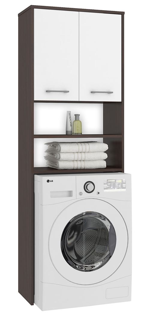 LENA - Meuble pour machine à laver 180x64x30 cm - Espace de Wenge/Blanc