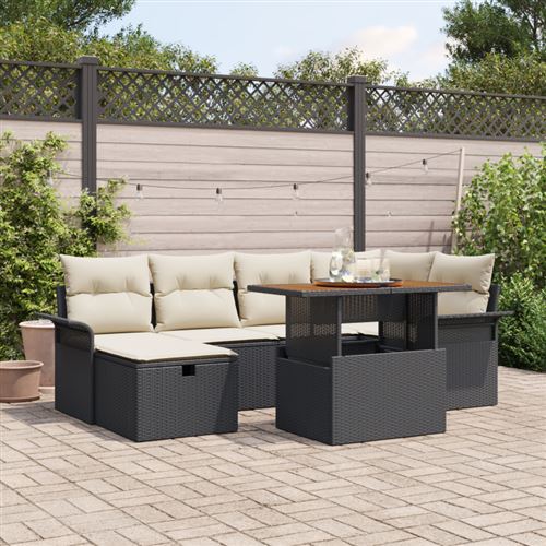Non Communiqué Noir Ensemble De Canapé De Jardin 7 Pièces Avec Coussins Poly Rattan