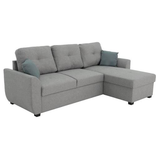 Canape dangle fixe reversible - Tissu Gris Souris avec 2 coussins Gris - L 228 x P 142 x H 87 cm - FOLK