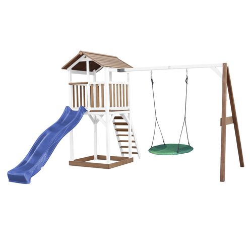 AXI Beach Tower avec balancoire nid Marron Blanc Bleu Toboggan