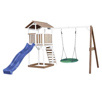 AXI Beach Tower avec balancoire nid Marron Blanc Bleu Toboggan - 1