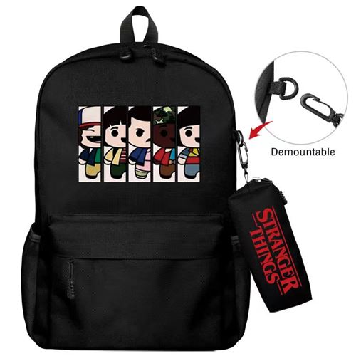 Lot de 2 pièces Sac à Dos, Trousse à crayons Stranger Things pour Garçon et Filles (SD1691) 40*22*45 cm Noir