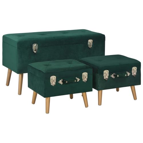 vidaXL Tabourets de rangement 3 pcs Vert Velours