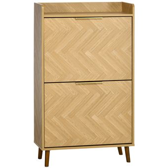 Meuble à Chaussures Bois Avec 3 Portes Rabattantes - 18 Paires, étagères Réglables - 60x24x113 Cm - Pour Entrée Ou Couloir étroit - 3
