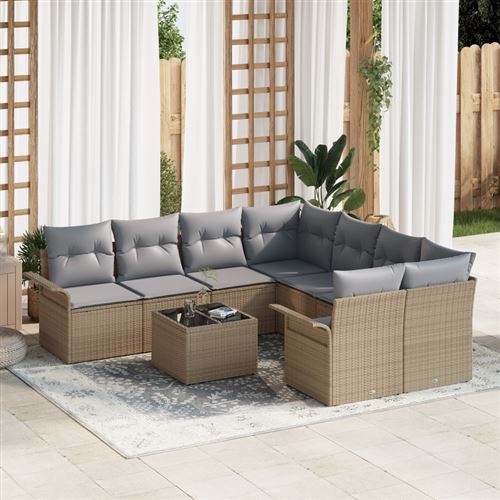 Non Communiqué Beige Ensemble De Canapé De Jardin 9 Pièces Avec Coussins En Ratan Poly