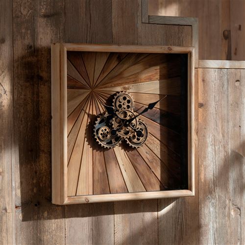 Maison et Styles - Horloge carrée avec engrenage - 60 cm - Marron - Image 3