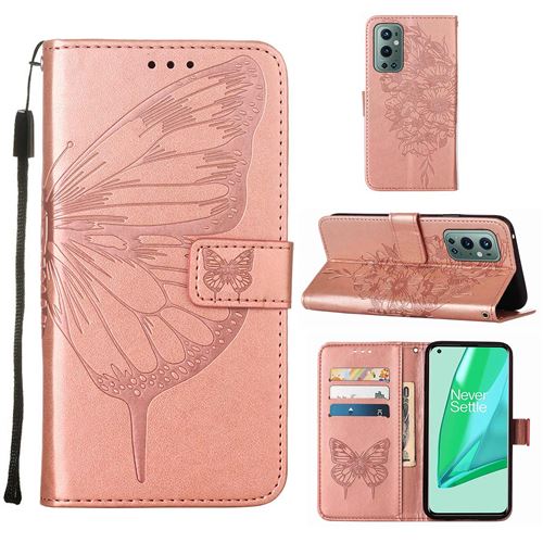 MPFRANCE Housse pour OnePlus 9 Pro Or Rose [Papillon V3]