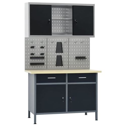 Non Communiqué Noir Vidaxl Établi Avec 3 Panneaux Muraux Et 1 Armoire