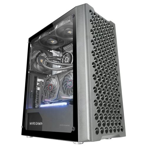 Boîtier ATX Professionnel Mars Gaming MC-iPRO Grille Avant 3D Mesh Verre Trempé Ventilateur FDB 12cm Refroidissement Liquide Noir