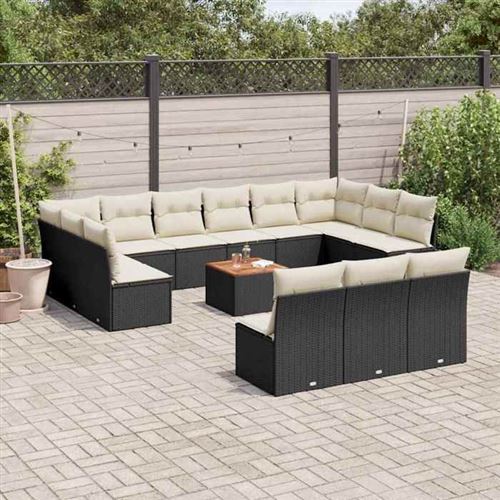 VIDAXL  Salon De Jardin Avec Coussins 14 Pcs Noir R&eacute;sine Tress&eacute;e