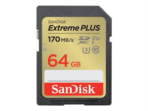 Sandisk Carte mémoire SD Extreme Plus SDXC UHS-I U3 Class10 64 Go