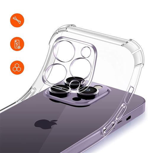 Pack iPhone 14 Pro Max avec 3 Protection d'écran + 3 Film protection caméra  + Coque Bumper
