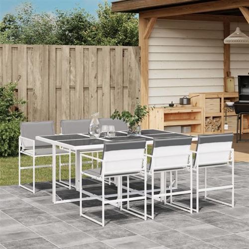 Non Communiqué Blanc Vidaxl Ensemble À Manger De Jardin Avec Coussins 7 Pcs Textilène, Ensemble À Manger D'extérieur, Meuble À Manger De 3295089