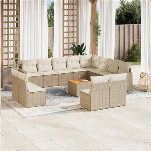 Salon de jardin modulable resine tressee beige 3 pieces 12 personnes