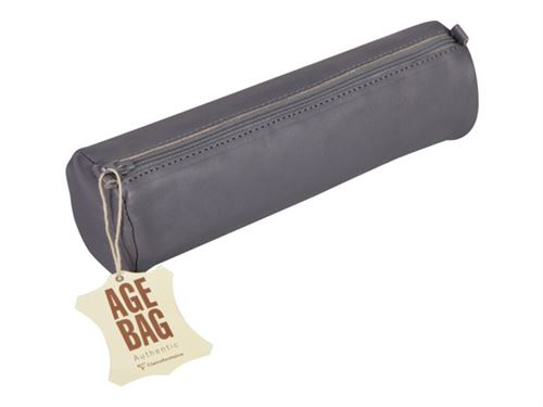 Clairefontaine Age Bag Round - Trousse - cuir véritable - gris