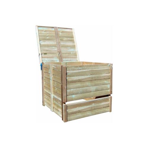 Composteur Jardin 280 Litres - 80x80x89 Cm, Double Couvercle, Base Aérée, En Plastique Recyclé - 2