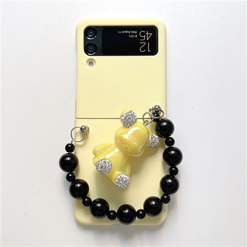 Coque pour Samsung Z Flip 3 avec Lanière Frusde Pliable avec Pendentif Ours Anti-chute - Jaune