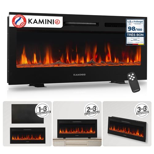 Non Communiqué Kaminio Cheminée Électrique Marlon - Cheminée 3-En-1 Avec Chauffage, Effet De Flamme 3D, 12 Couleurs De Flammes, Télécommande - 42 Pouces
