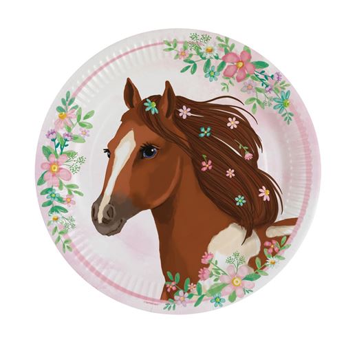 8 assiettes carton poney chevaux fleurs 23cm - 9909874-66 amscan