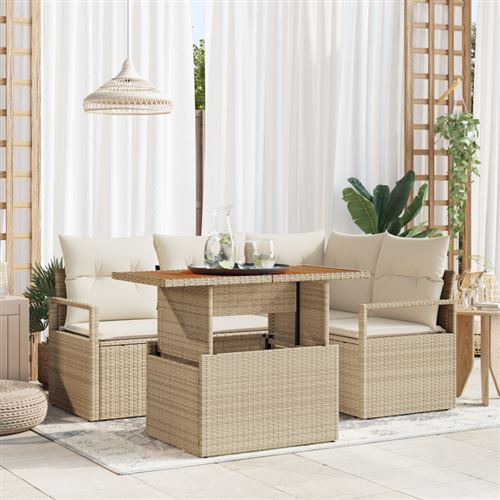 Non Communiqué Beige Ensemble De Canapé De Jardin 5 Pièces Avec Coussins En Poly Rattan