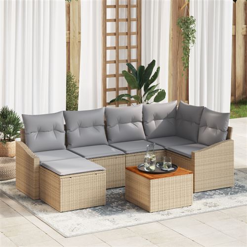 Non Communiqué Beige Ensemble De Canapé De Jardin 7 Pièces Avec Coussins En Poly Rattan
