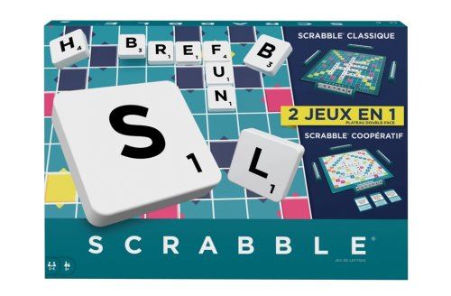 Scrabble 2 jeux en 1  version francaise - plateau reversible - jeu lettres  mots croises - set jeu societe classique et carte