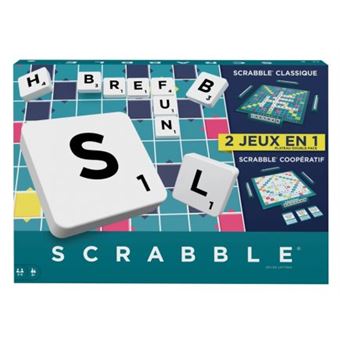 Scrabble 2 jeux en 1  version francaise - plateau reversible - jeu lettres  mots croises - set jeu societe classique et carte - 1