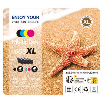 Cartouche d'encre Qualitoner - 4 Cartouches compatible pour EPSON 603 XL  603XL Noir + Cyan + Magenta + Jaune (Etoile de mer) pour Epson Expression  Home XP-2100 XP-2105