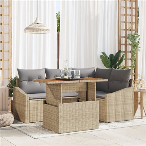 Non Communiqué Beige Ensemble De Canapés De Jardin 5 Pièces Avec Coussins Poly Rotin